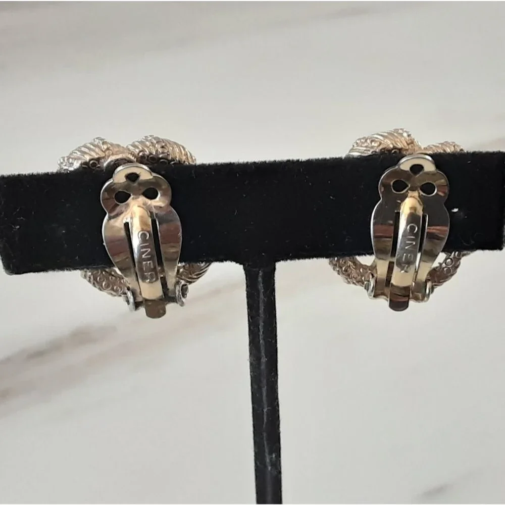 CINER Gold Plate Knot Clip On | Twisted Textured Rope Design Earrings - Vtg